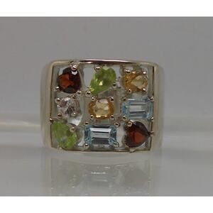 Vintage Gemstone Sterling Silver Ring Size 7 1990's Garnet Citrine Topaz Peridot